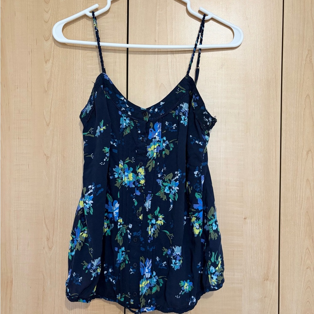 Vintage garage Floral Navy Blue Strap Tank Top